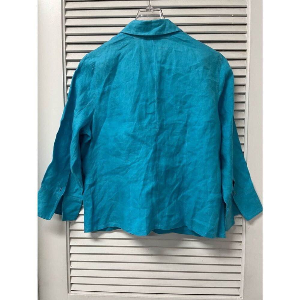 Talbots Turquoise Button-Front Linen Jacket sz12 - Picture 4 of 4